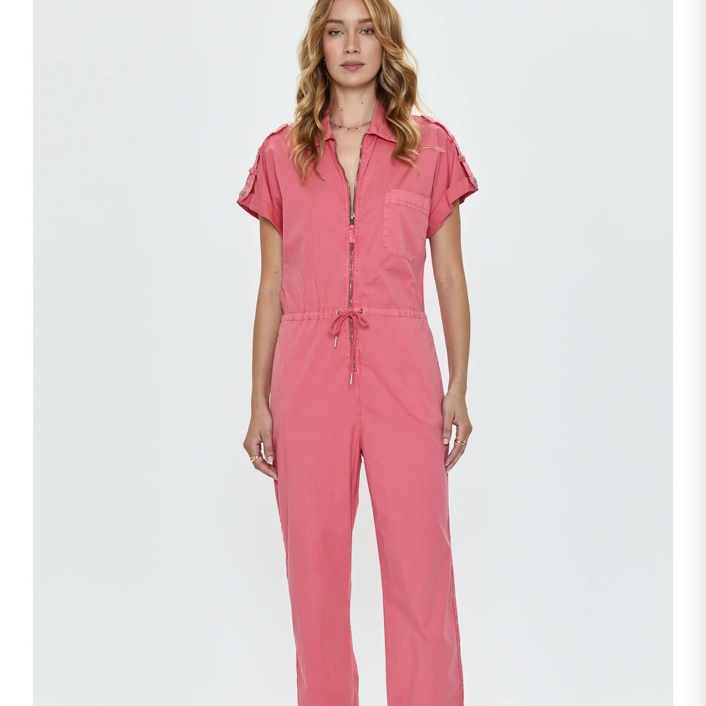 Pistola Jordan short sleeve zip front jumpsuit- pink punch - Picture 1 of 5